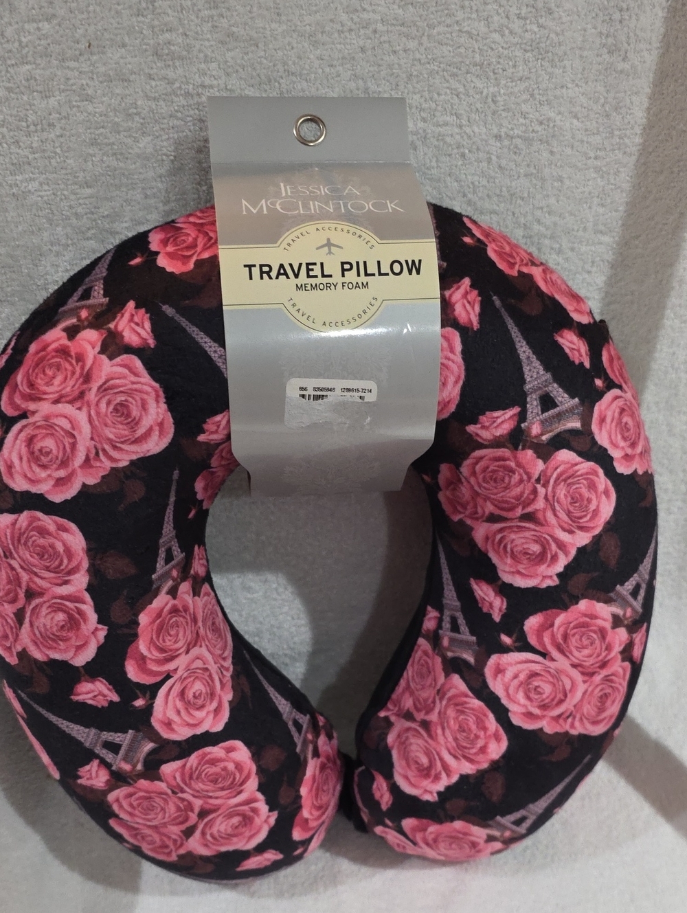 Jessica McClintock Black & Pink Rose Eiffel Tower Travel Pillow